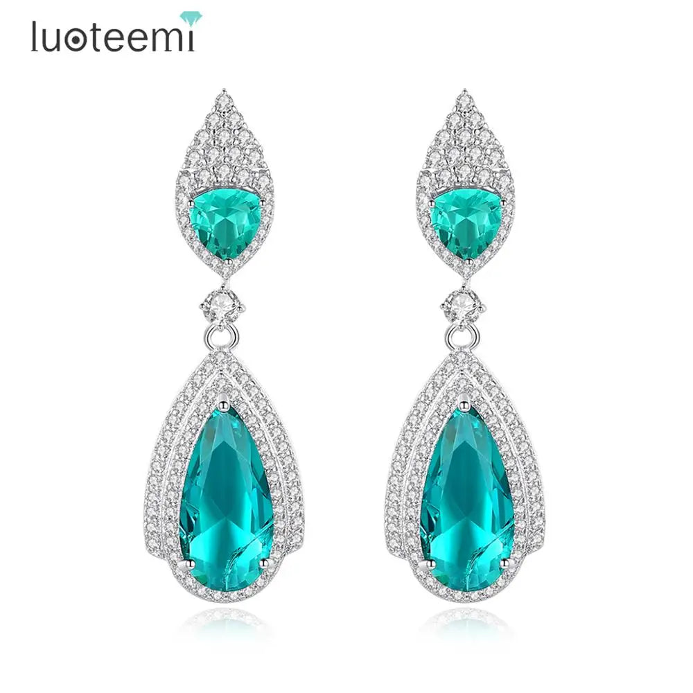 LUOTEEMI Luxury Wedding Earrings a AA Cubic Zirconia Dangle Engagement Jewelry Earring for Bridals Factory Brand Wholesale