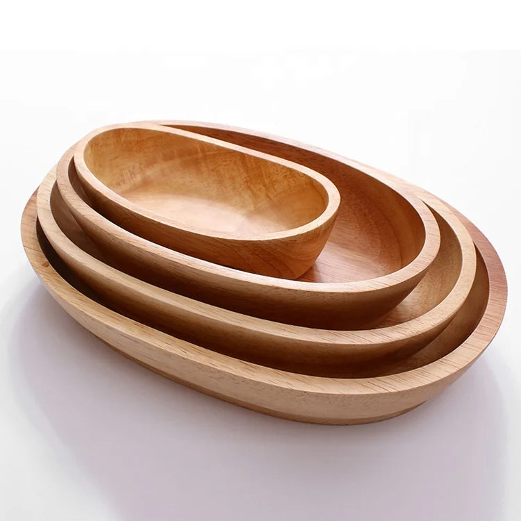 Creative Handmade Eco-Friendly 27cm Rubber Wood Modern Boat Shape Snacks Dried Fruits Dish