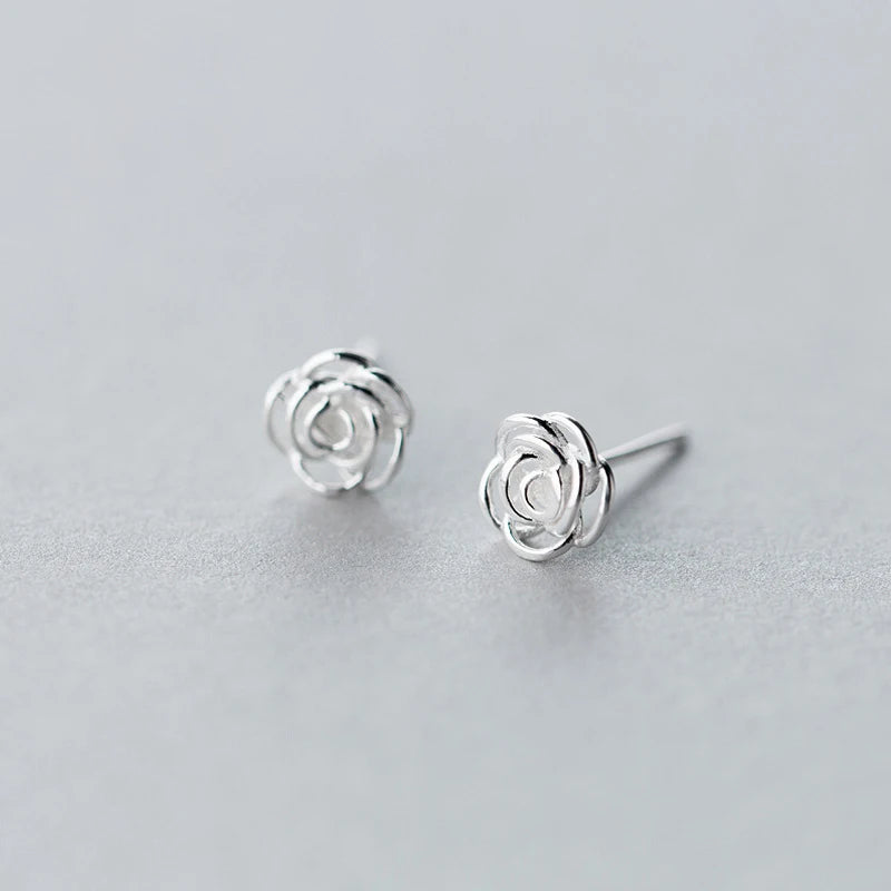 Fashion Women 925 Sterling Silver Rose Flower Stud Earrings Jewelry