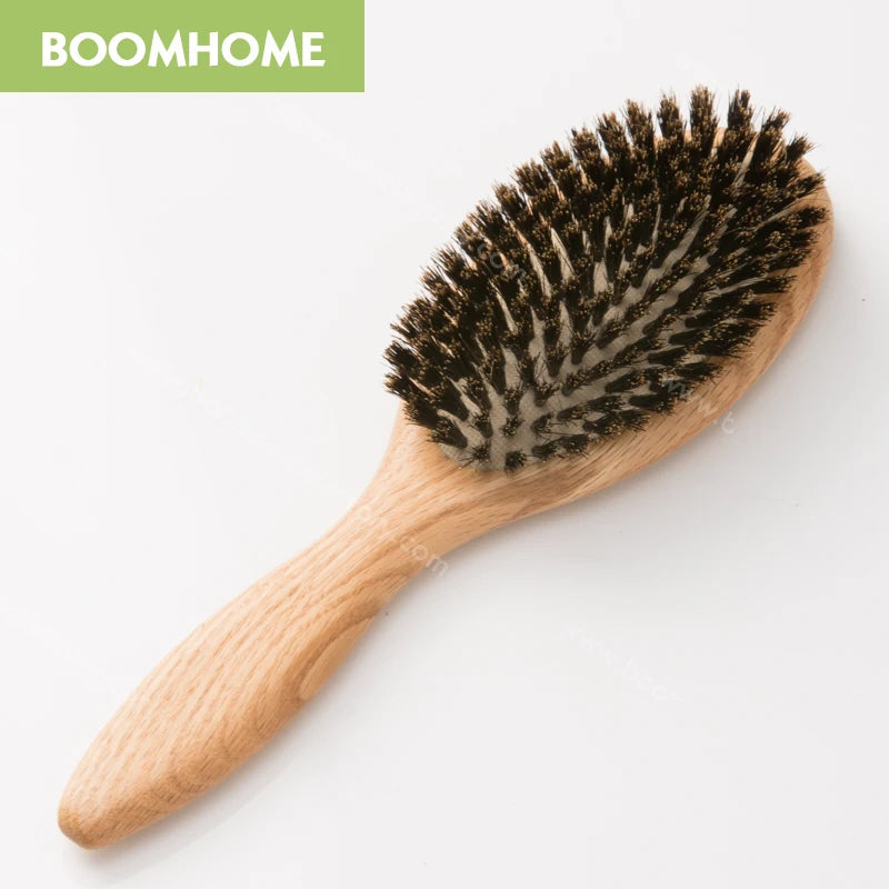 Special Oak Wood Boar Hair Brush 100% Hard Boar Bristle Hair Brush for Women Custom Logo Extensions Brush with Cushion