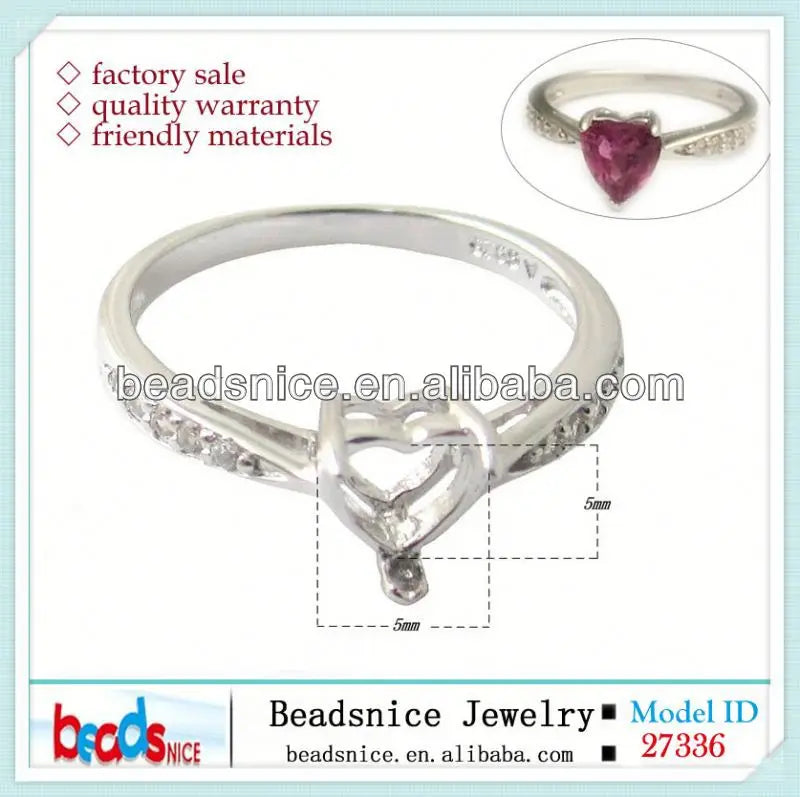 Beadsnice ID 27336 Sterling Silver Rings Setting Without Shape Gemstone Fit 5mm Heart Accessories