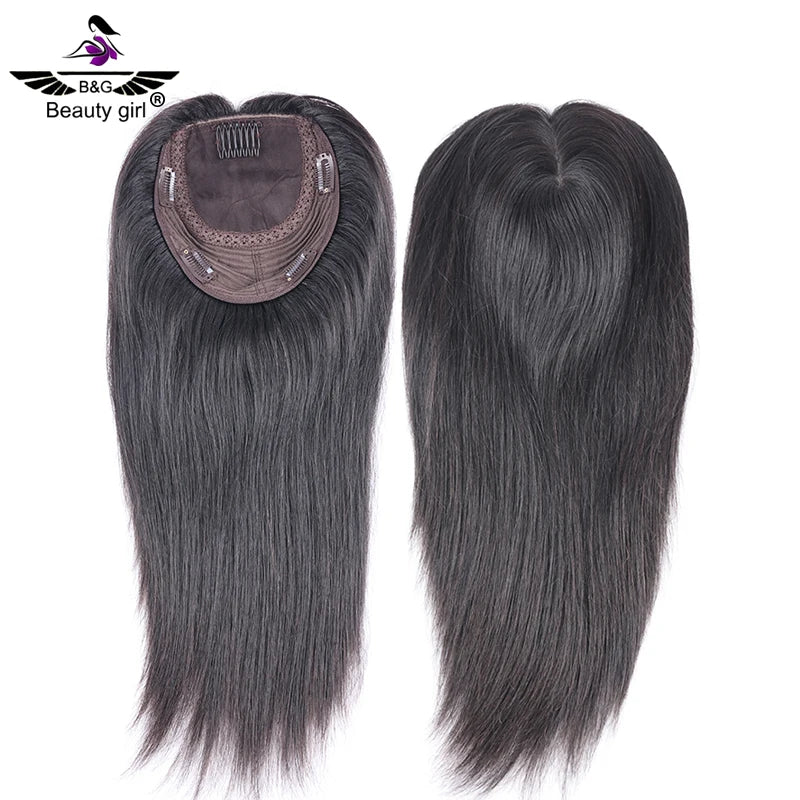 Beauty Girl Manufacture Wholesale Cuticle Aligned Raw Virgin Hair 7x9 Hand Tied Silk Base Remy Hair Topper Black Color