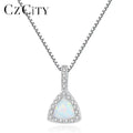CZCITY Quality 925 Sterling Silver Triangle Opal Pendant Necklace for Women Fashion Trendy Opal Necklaces