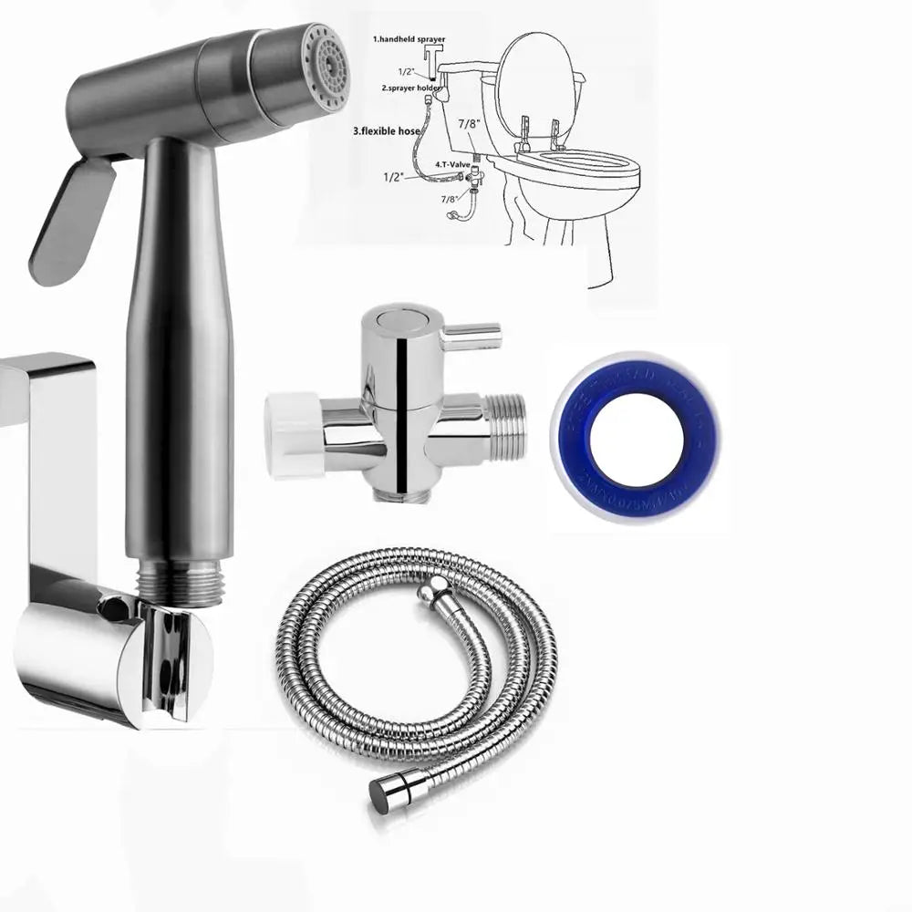 Stainless Steel Modern Wall-Mounted Handheld Bidet Toilet Sprayer Set for Bathroom Muslim Shower and Self-Cleaning