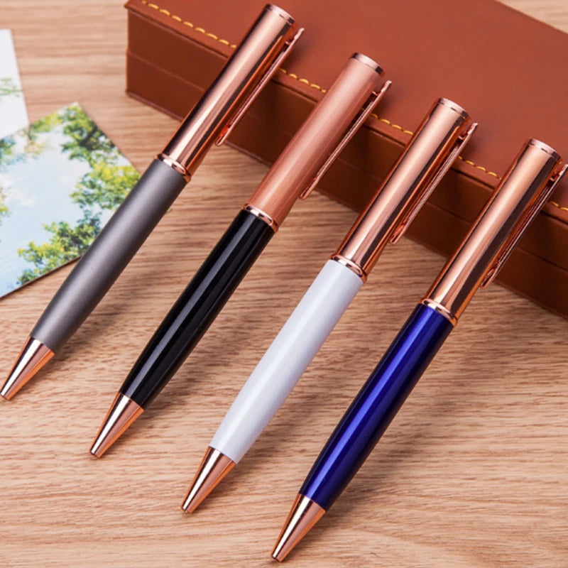 2024 Rose Gold Part Blue Grey Black White Custom Twist Heavy Metal Ball Pen with logo Printed As Gift Pen for VIP Customers