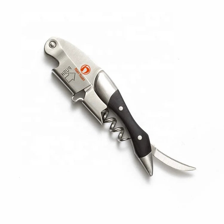 WS202 Double Hinged Black Wooden Bottle Opener Corkscrew With Engraved Logo