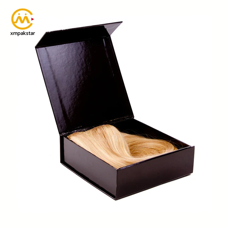 Custom Print Luxury Foldable Black Cardboard Bundle Wig Magnetic Box for Hair Extension Packaging