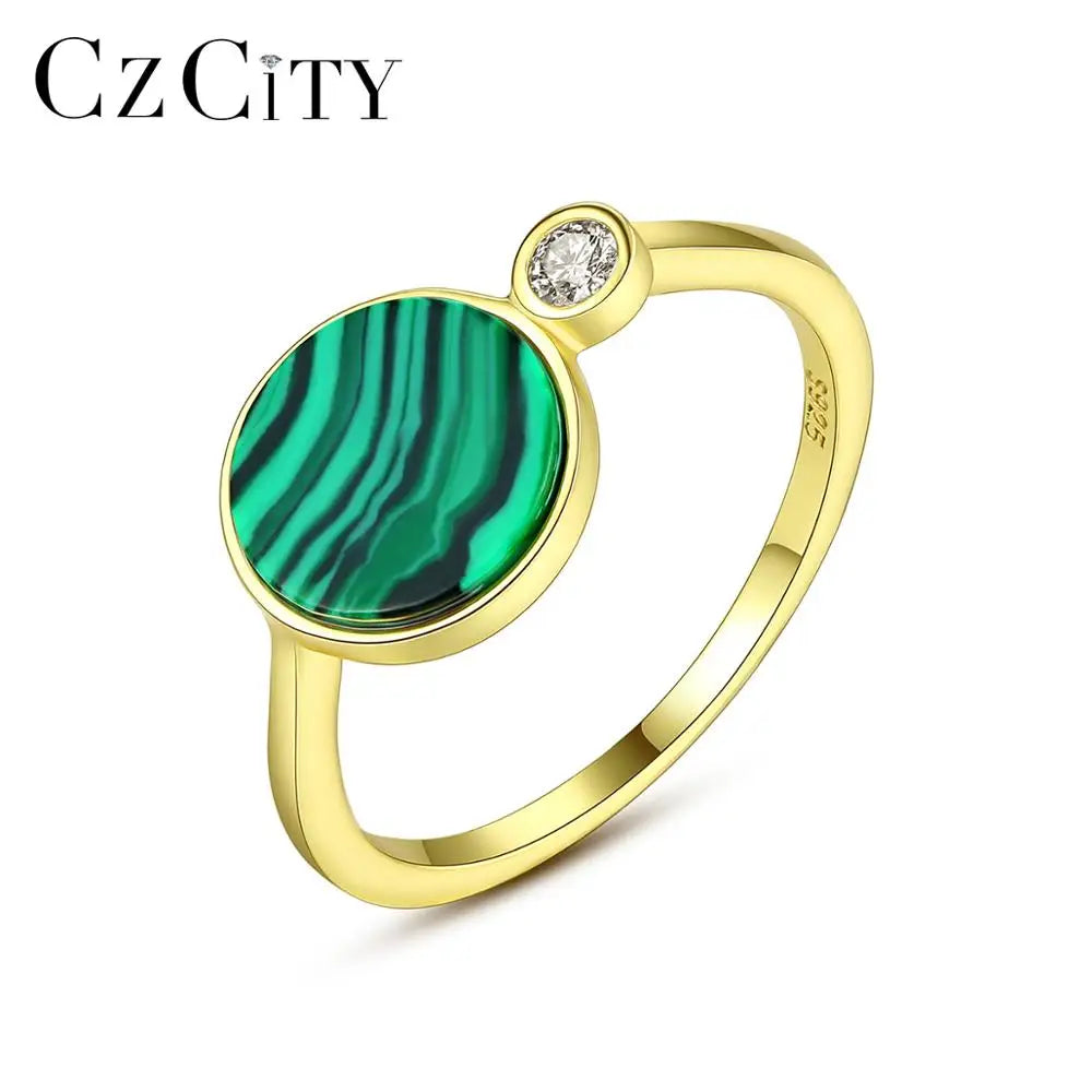 CZCITY Stylish Silver 925 Women Rings Ladies Fashion Women Jewelry Round Turquoise Finger Ring