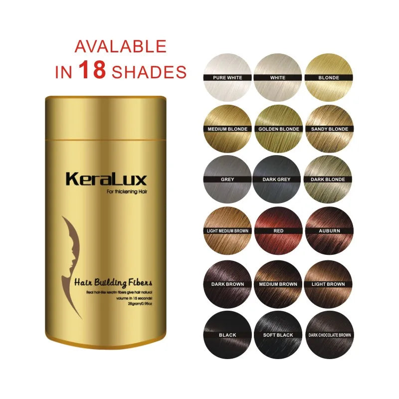 KeraLux 28g Black Keratin Powder Hair Loss Concealer Hair Building Fibers Treatment 20 Colors Free Samples Fast Shipping for Men