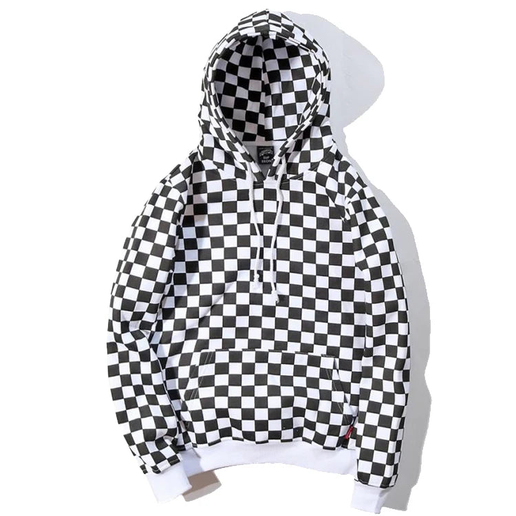 Wholesale Men's Streetwear Checkered Printing Cotton Tech Fleece Hoodie Men