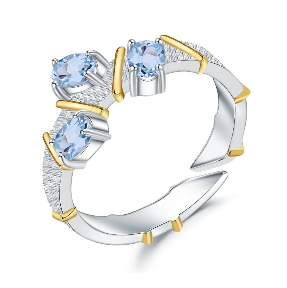 Abiding Natural Gemstone Engagement Rings 925 Sterling Silver Adjustable Fashion Topaz Silver Ring