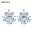 LUOTEEMI Wholesale New Design Bridal Luxury Wedding Bijoux Brinco Jewelry Sparkling 3A Cubic Zircon Flower Stud Earrings