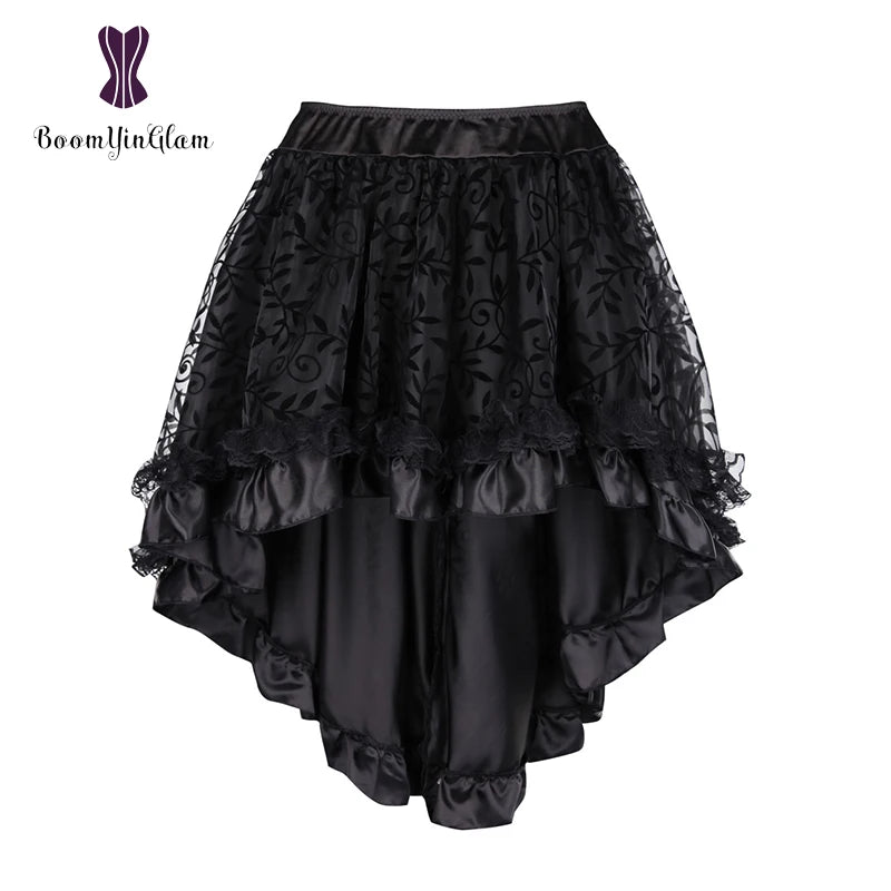 Women Plus Size Solid Chiffon A-Line Knee-Length Steampunk Victorian Gothic Lace-Up Skirt Slip Underskirt