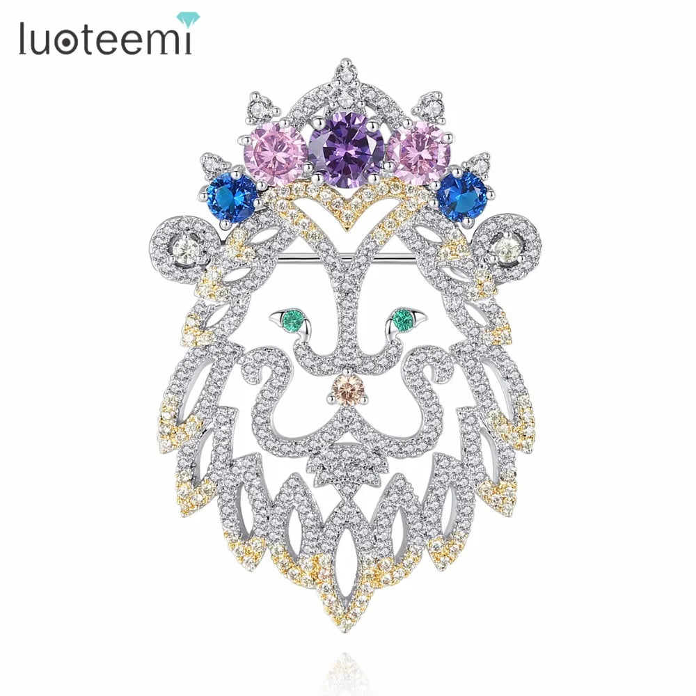 LUOTEEMI Gorgeous Striking Attractive Stunning Good-Looking Animal Lion Shape Brooch Multi Color Hijab Pin for Women Anniversary