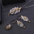 Abiding Wholesale Natural Citrine Stone Leaves Ring Earrings Pendant for Girl 925 Silver Jewelry Set