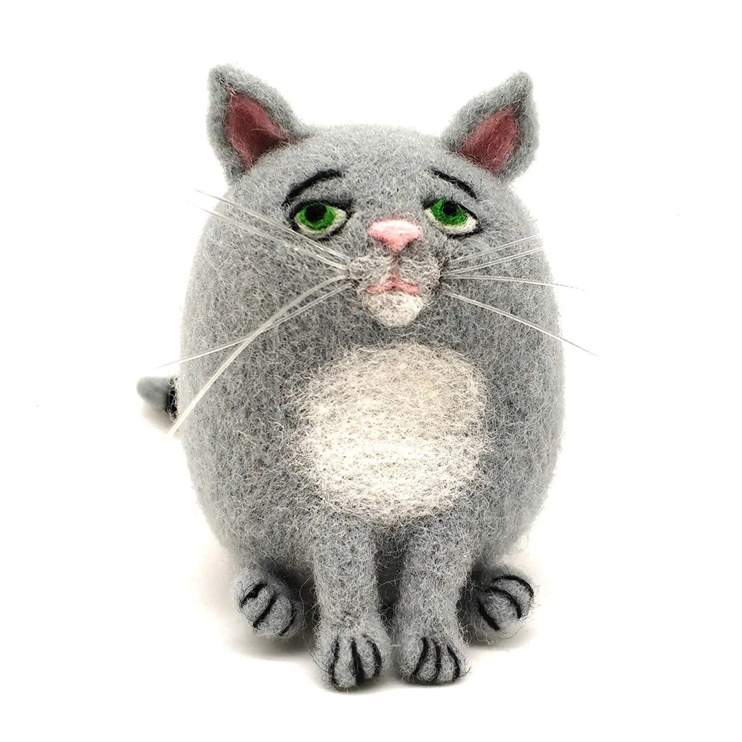 2026 Custom Novelty Gifts Pure Merino Wool Roving Felt Fat Cat Animal OEM Handcraft Making Supplies Set Felting Starter Kit