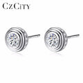 CZCITY Women Daily-Life Wholesale Jewelry Simple Fine 925 Silver Stud Earrings With Circle Clear CZ Stone Earring