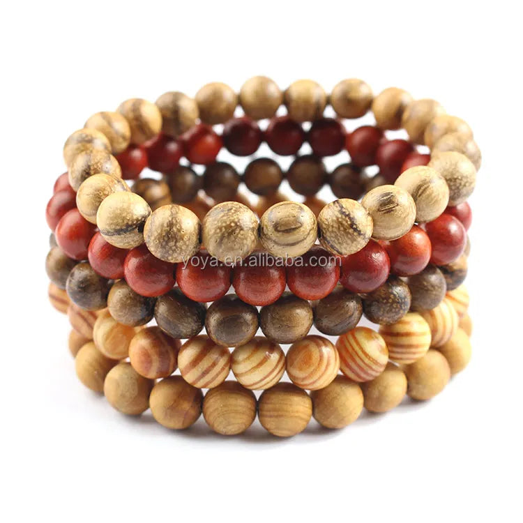 BW1016 Handmade Natural Wooden Sandalwood Bead Braceletselastic Healing Wood Bead Bracelet for Women Men