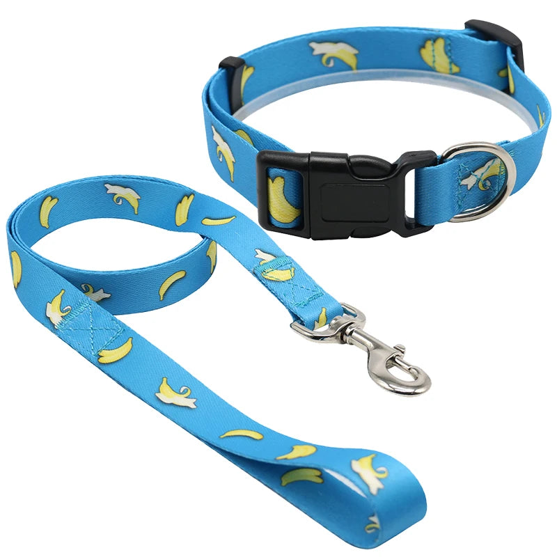 Collar with Breakaway Feature Includes Leash Customized for Dog Walking and Running Banana Pattern Pet Nylon Lace Print CN;GUA