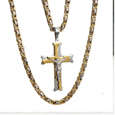 Rich Jewelry Stainless Steel Jewelry Gold Hop Byzantine Chain Cross Necklace for Men Wedding Christmas Jewelry