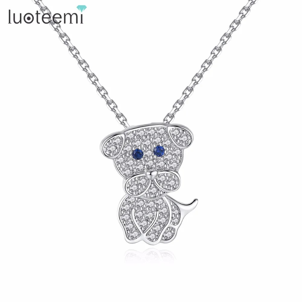 LUOTEEMI Tiny Cubic Zirconia Micro Paved Lucky Dog Cute Mini Doggie Animal Pendant Necklace