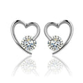 EZ09 Fashion Jewelry Silver Plated Hollow Heart Cubic Zirconia Stud Earring Crystal Hollow Heart Diamonds CZ Stud Earrings