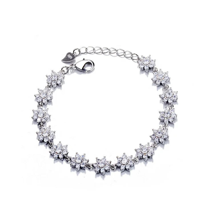 Sterling Silver 925 Luxury Gemstone Bracelet Rose Gold Plated Flower Charm Bracelet Fine Jewelry for Women