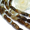 AB0181 Natural Shiny Matte Coffee Stripe Agate Drum Beadsbarrel Shaped Brown Striped Agate Barrel Beads