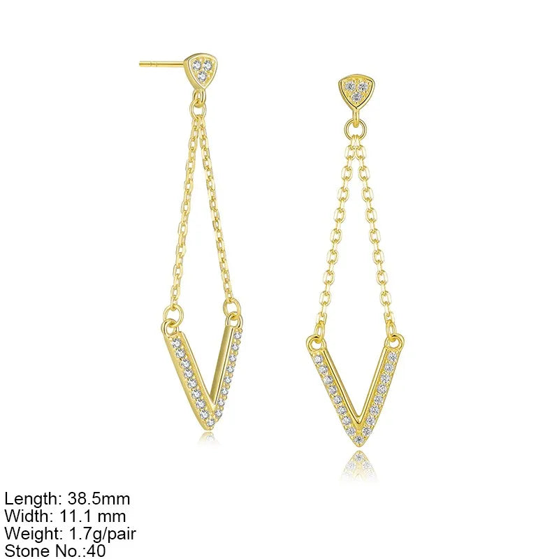 Fashion Jewelry V Charm Dangle Tassel Earring Silver 925 Earrings Women Custom Jewelry