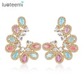 LUOTEEMI Women Fashion Champagne Gold Plated Multicolor Ice CZ Waterdrop Pearl-Cut Big Christmas Gift Present Stud Earrings