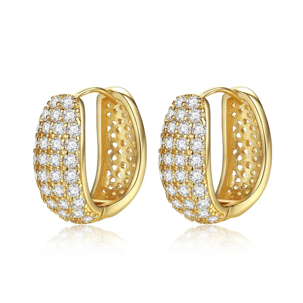 LUOTEEMI Luxury 4 Rows a AA Cubic Zirconia Micro Pave Setting Simple Female Gold Color Hoop Earrings
