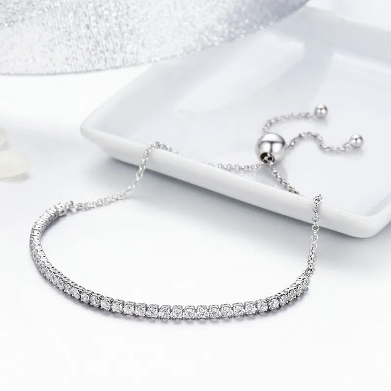 925 Sterling Silver Tennis Bracelet - Cubic Zirconia Adjustable Chain for Women Hypoallergenic Fine Jewelry Gift