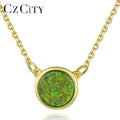 CZCITY 925 Sterling Silver Bead Charm Created Opal Pendant Necklace for Women With Silver Chain