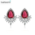 LUOTEEMI Wholesale Luxury Rhodium Plated Fancy Big Size Water Drop Zircon Bridal Wedding Jewelry Women Stud Earrings