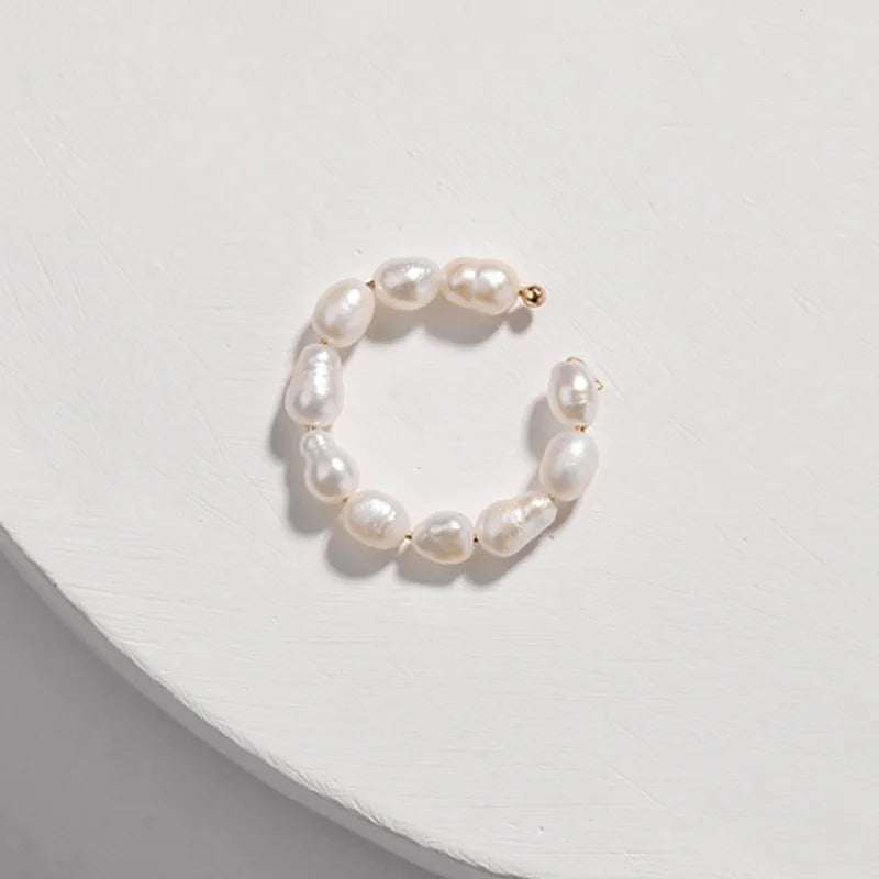 925 Sterling Silver Natural Freshwater Pearl Earring Cuff Baroque Pearl Wire Ear Rings Beads Earring Clip