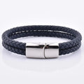 Factory Prices Hot Sale Customized Logo Mens Double Navy Blue Leather Steel Clasp Charm Bracelets