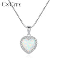 CZCITY New 925 Sterling Silver Opal Necklace European and American Jewelry Set Silver Pendant  Heart Necklace