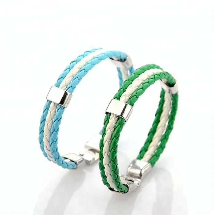 Wholesale World Football Fans National Flag Pu Metal Jewelry Bracelet
