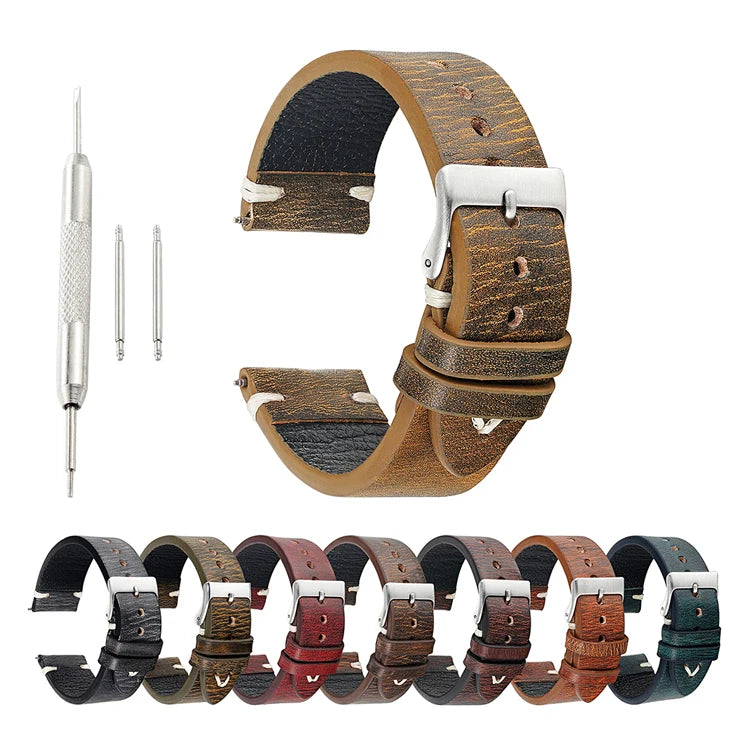 Handmade Men Women Vintage Cow Neck Pattern Watch Bandin Stock 18mm 20mm 22mm 24mm Genuine Leather Watch Strap
