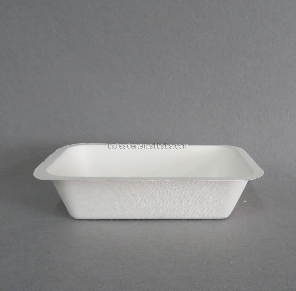 Eco-Friendly Disposable Sugarcane Bagasse Paper Pulp Fruit Tray Compstable Plate Dish Celadon Technique White Square Classic