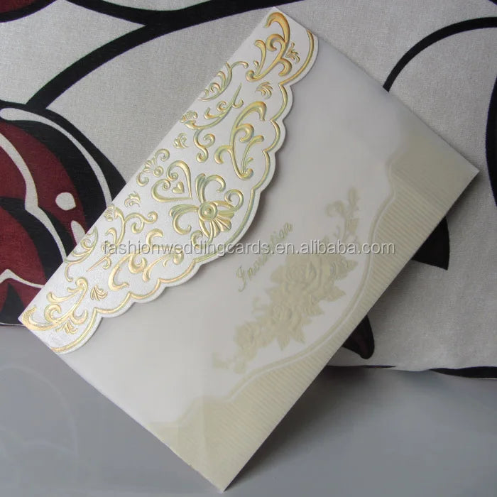 Fancy Printable Hot Foil Gold Embossed White Greeting Card Wedding Invitations Custom Thank You Cards