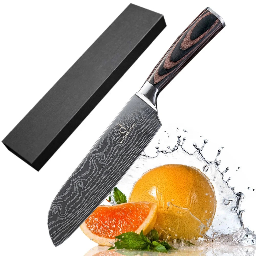 Hot Sale Professional Japanese Kitchen Chef Damascus Pattern Wood Handle Stainless Steel 5cr15mov Ambidextrous High-Polish