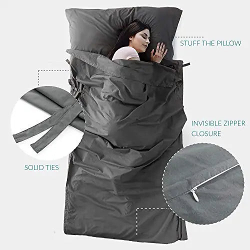 WOQI Lightweight Camping Sheets Travel Sheets Sleeping Bag Liner for Hostel and Travel with Full Length Zipper