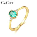 CZCITY  Latest 18K Gold Women Jewelry Cheap 925 Sterling Silver Large Oval Shape Green Gemstone Rings