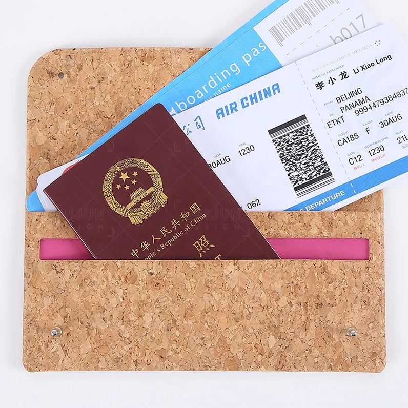 Custom Multiple Long RFID Leather UK Passport Wallet Cork Document Pouch with Letter Pattern for Credit Card Holder