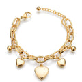 Double Layer Chain Link Ladies Jewelry Stainless Steel Hand Chain Heart Shaped Bracelet