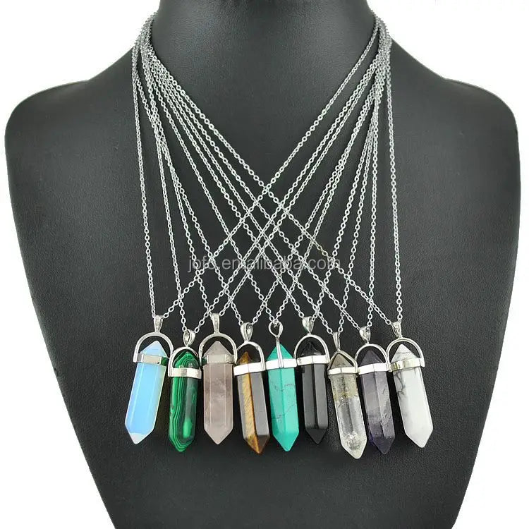 2020 New Crystal Necklace Pendant Double Terminated Stone Point - Wrap - Light Pink Quartz Stone - Silver Wire Wrapped