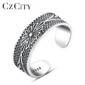 CZCITY Plant 925 Sterling Silver Opening Black Thai Old Cocktail Silver Woman Man Tail Ring