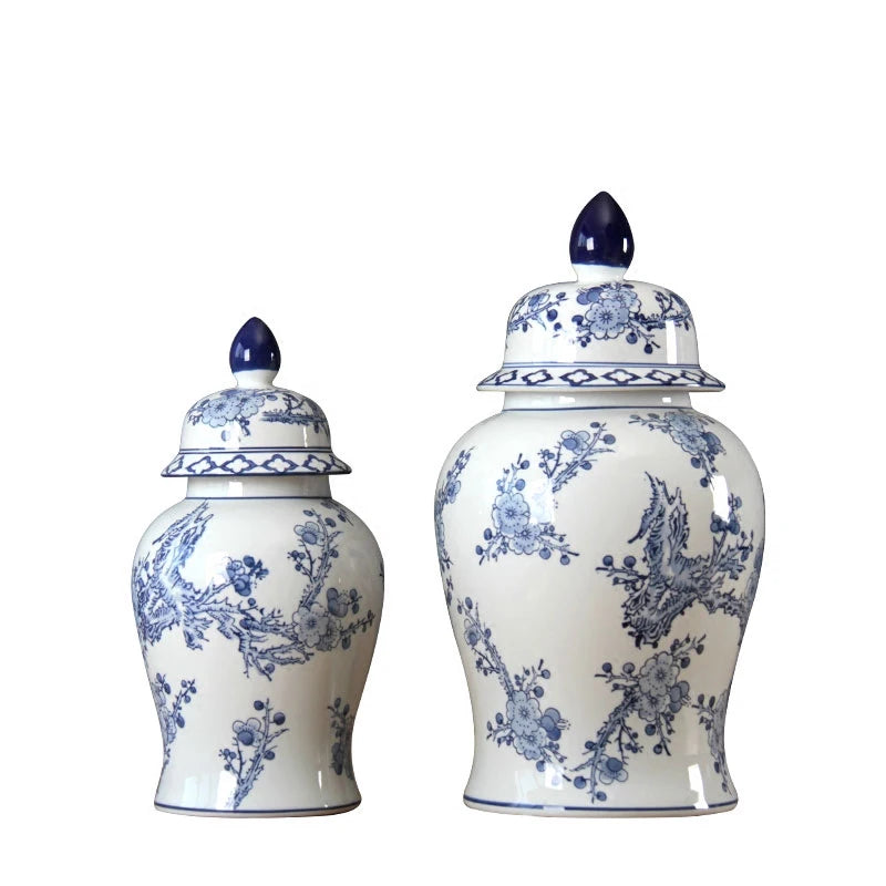 Wholesale Traditional Painting Blue and White Ceramic Temple Jar Porcelain Ginger Jar