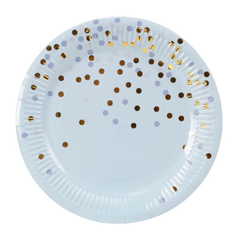 Wholesale New Hot Sell Disposable Vivid  250gsm Blue 9 Inch Gold Dots Paper Plates
